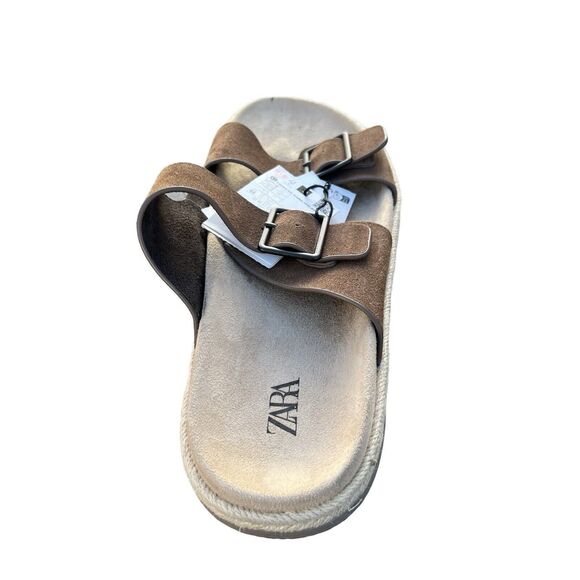Zara Sandals Men Double Buckle Strap Flat Size US 9 EU 42 Brown Slip On Slides main image 13